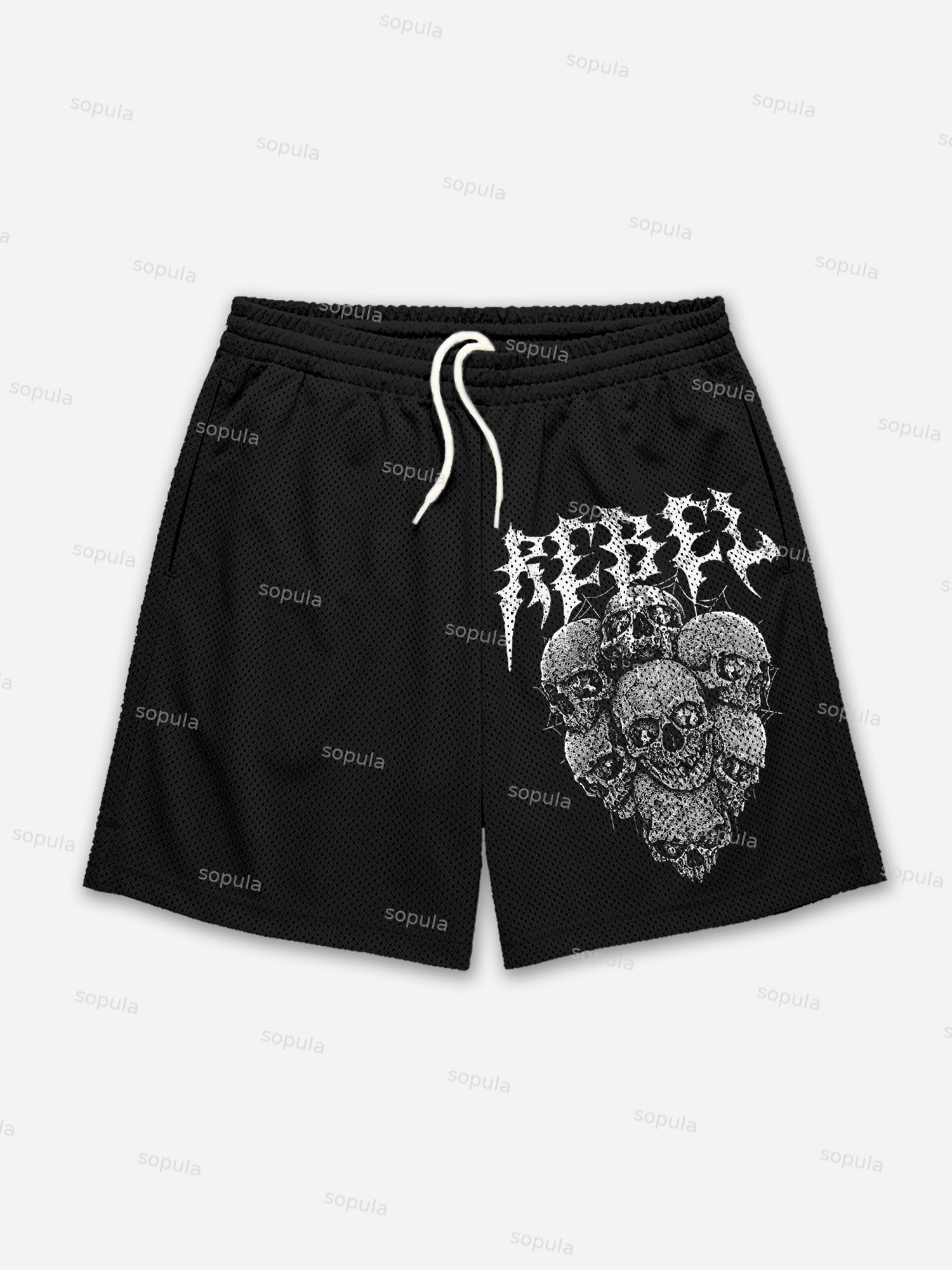 Rebel Skull Print Mesh Shorts - SOPULA
