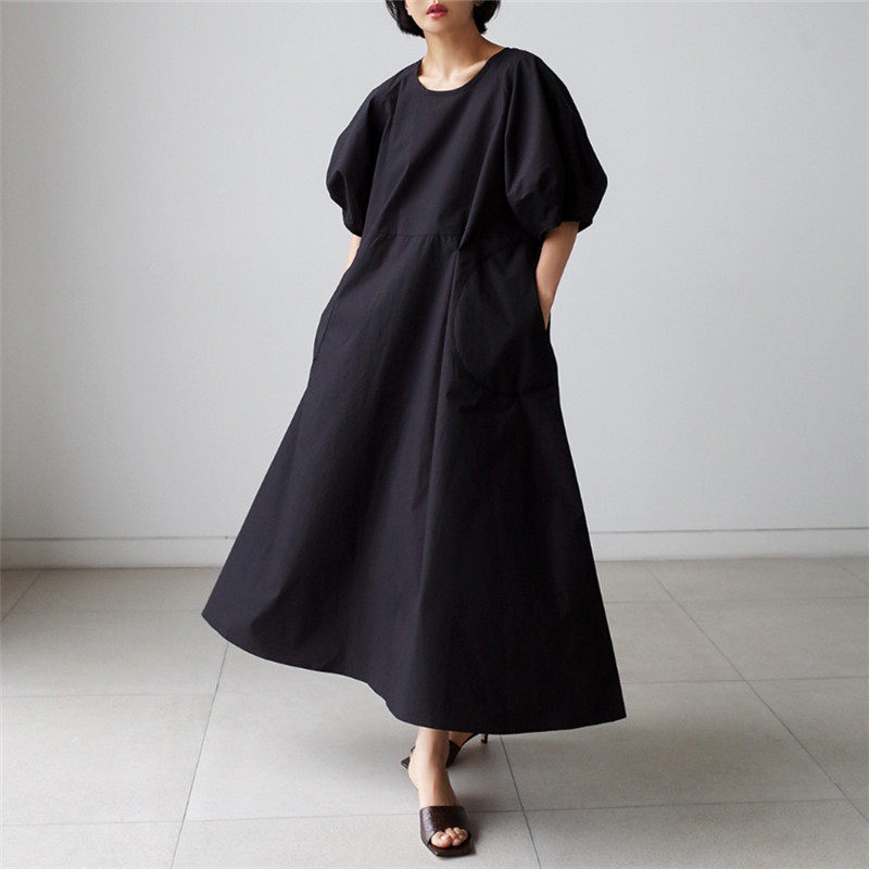 Loose Cotton Linen Lantern-Sleeve Dress