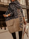 Fashion Contrast Color Leopard Letter Print Loose Hooded Casual Sweater Outerwear