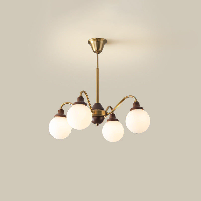 Traditional Vintage Magic Bean Round Branch Glass Rubberwood Iron 4/6/8 Light Chandelier For Bedroom