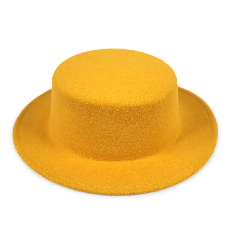 Couple’s Flat Brim Hat Men’s And Women’s Autumn And Winter Retro British Jazz Hat Flat Top Big Brim Top Hat Women’s Sun-proof Street Dance Hat