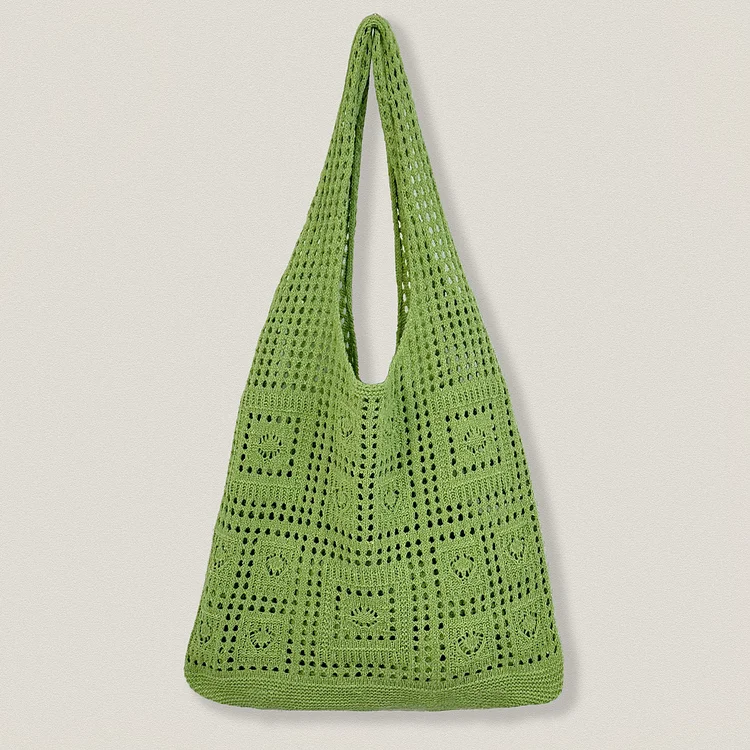 Lulusnow Handmade Green Beach Summer Bag Vintage Foldable Handbag for Travel Crochet Shoulder Bag  Minimalist Lifestyle