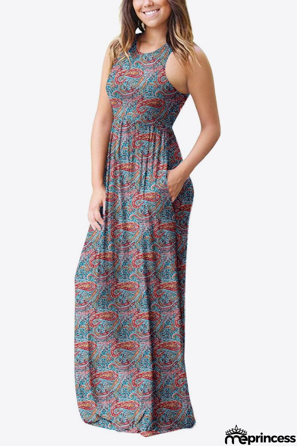 Empire Waist Sleeveless Dress with Pockets