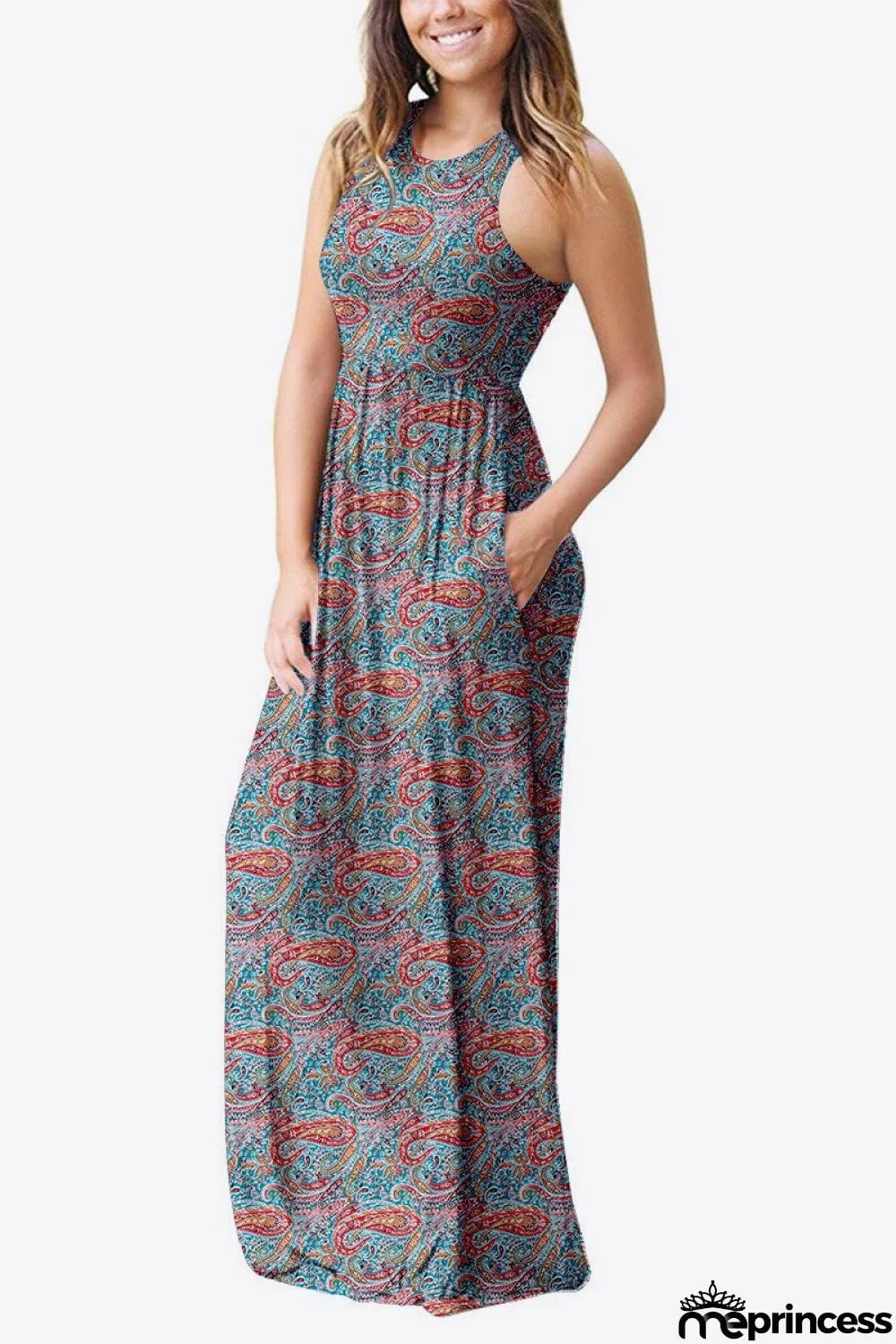 Empire Waist Sleeveless Dress with Pockets