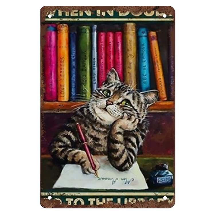Cat Writing Things - Vintage Tin Signs/Wooden Signs - 7.9x11.8in & 11.8x15.7in