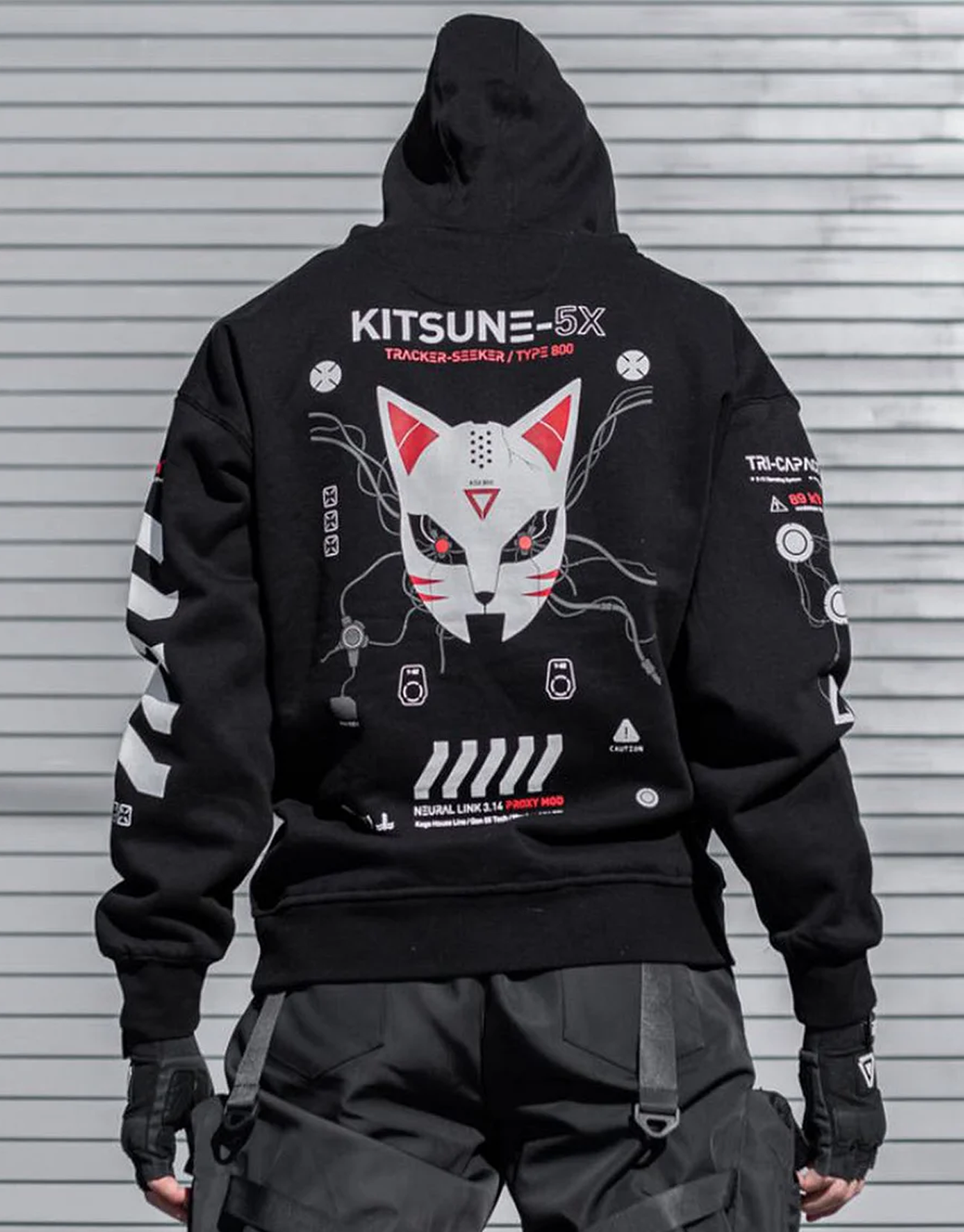 Kitsune-5X RD Black Hoodie / TECHWEAR CLUB / Techwear