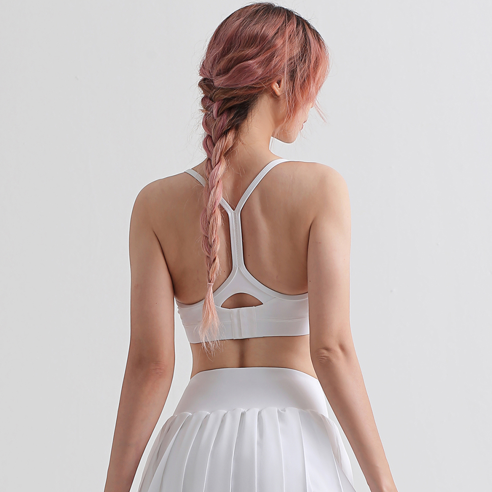 Buy White different colors and types of racer back thin straps hollow out breathable low impact sports bra on Hergymclothing