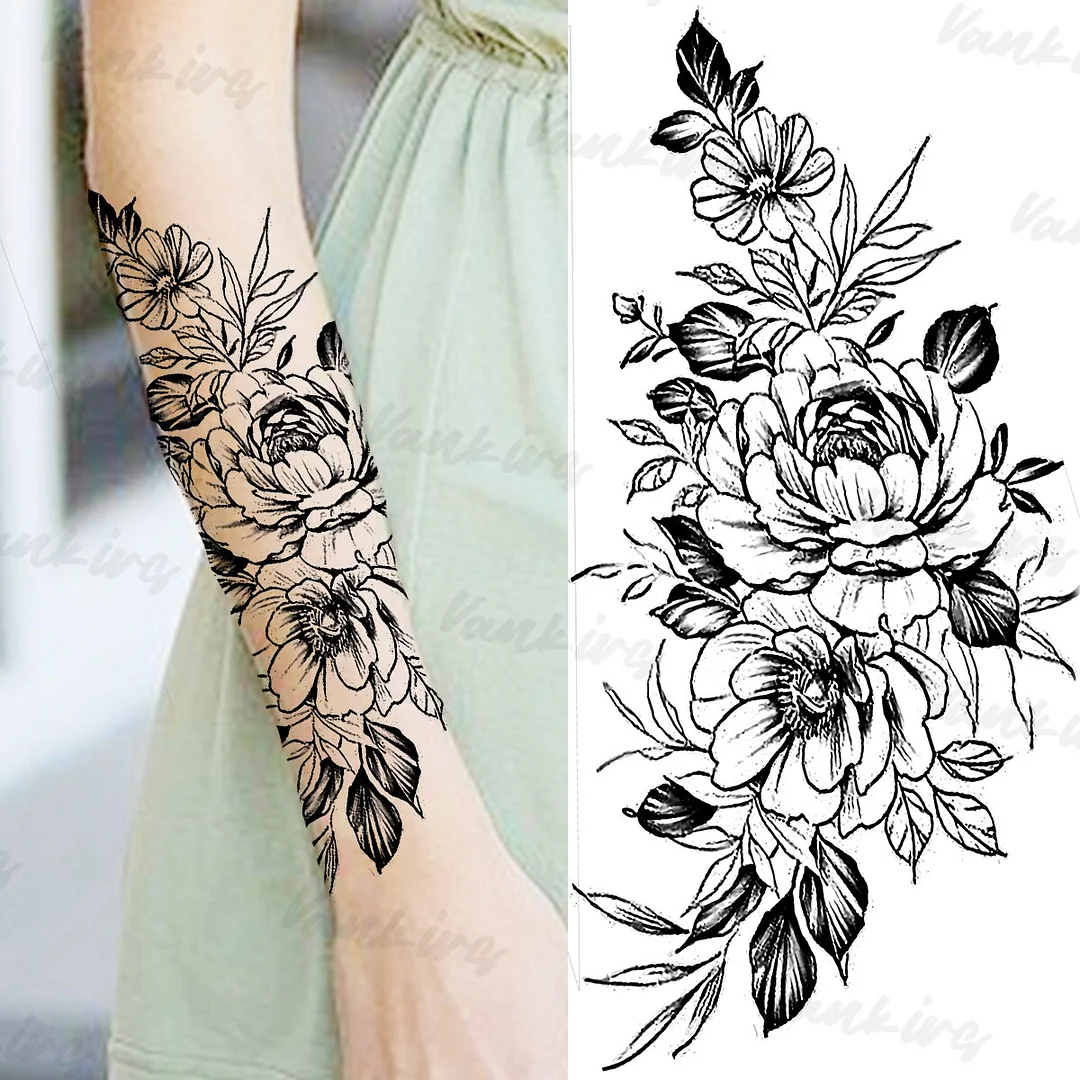 Sdrawing Flower Temporary Tattoos For Women Girls Realistic Lavender Butterfly Flower Fake Tattoo Sticker Forearm Body Tatoos 3D