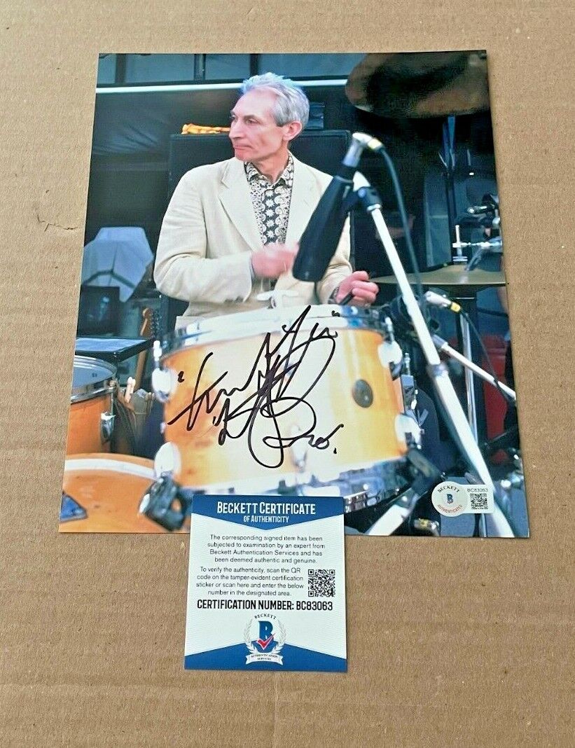 CHARLIE WATTS ROLLING STONES DRUMMER SIGNED 8X10 Photo Poster painting BECKETT BAS #2