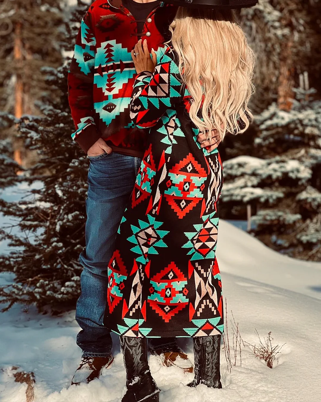 Women's Lapel Button Printed Coat