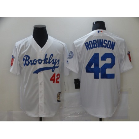 Men's Los Angeles Dodgers #42 Jackie Robinson White Throwback Cool Base Stitched Jersey AOT4