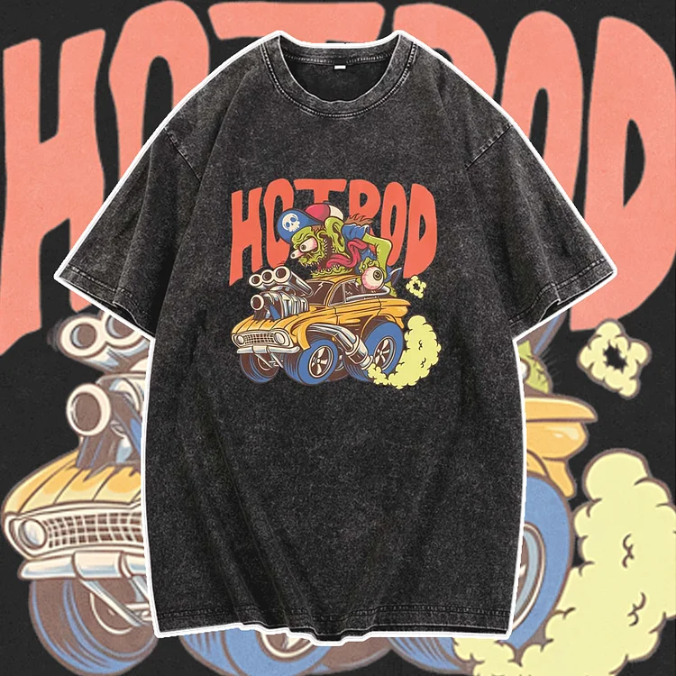 Davidhawaii100% Cotton Casual Men's Retro Car Culture Printed T-shirt-100%Cotton