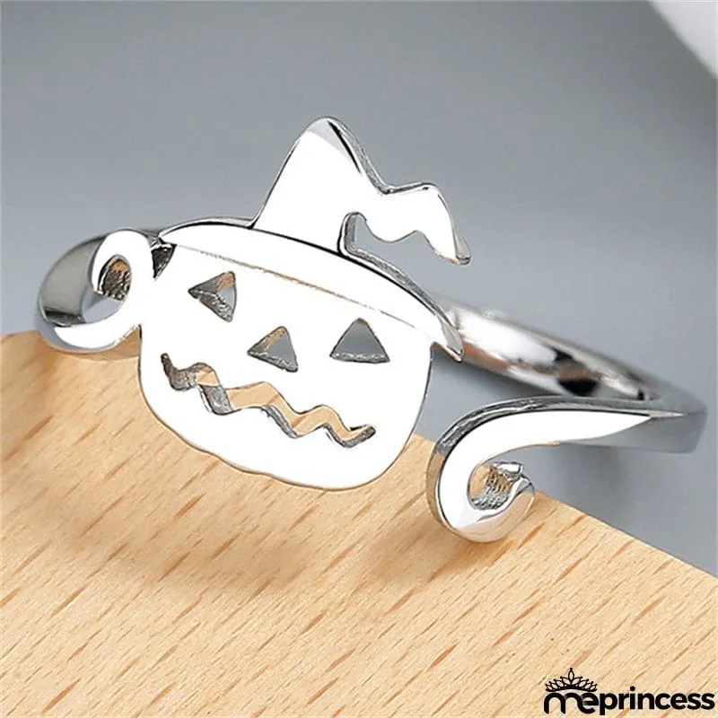 Halloween Witch Hat Pumpkin Broom Mop Lantern Hollow Out Ring