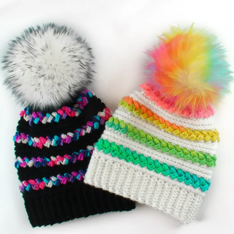 Easy Crochet pattern-Crochet hat&ndash;MADISON Beanie Hat Pattern-Crochet hat pattern PDF-Crochet beanie Pom Pom (Toddler-Child&ndash;Teen- Adult sizes)