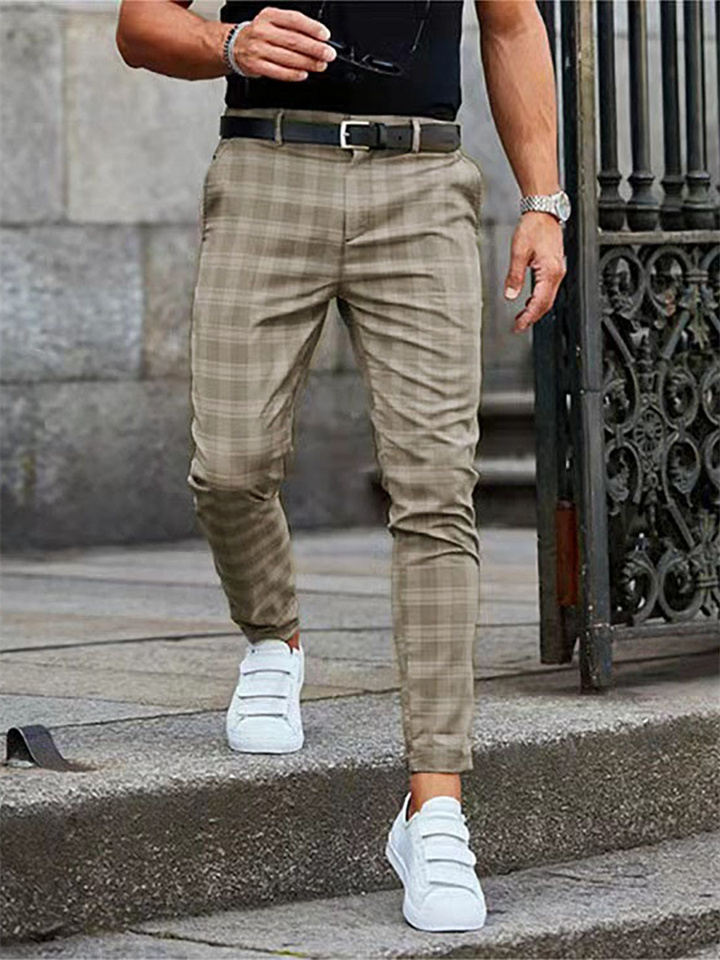 Men's Chinos Slacks Pencil Trousers Jogger Pants Plaid Checkered ...