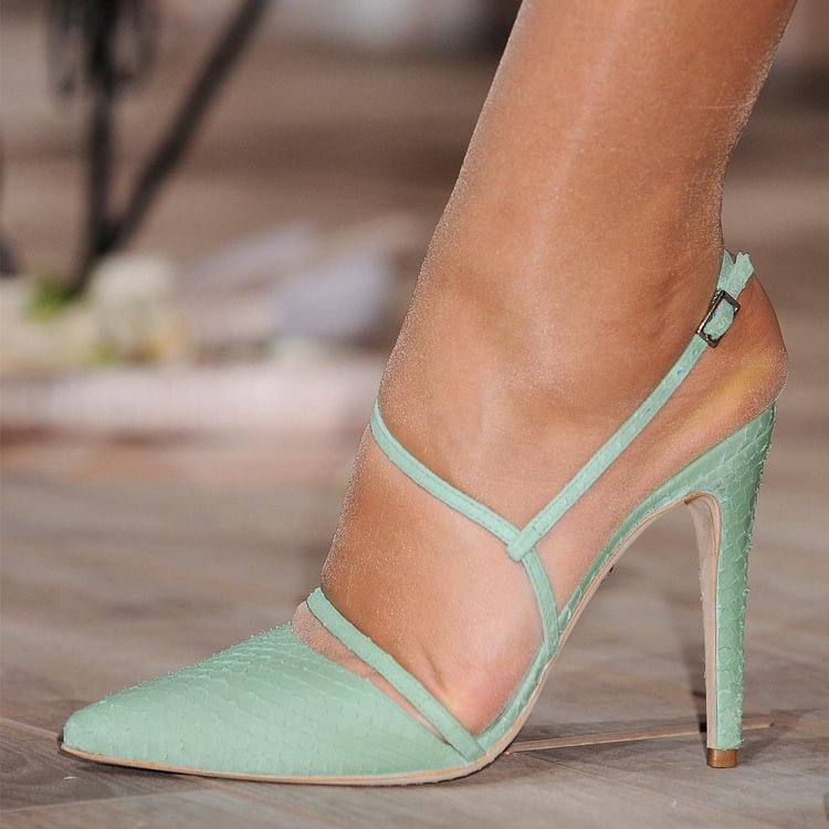 Turquoise Twisted Strap Slingback Heels Pointy Toe Stiletto Heel Pumps |FSJ Shoes