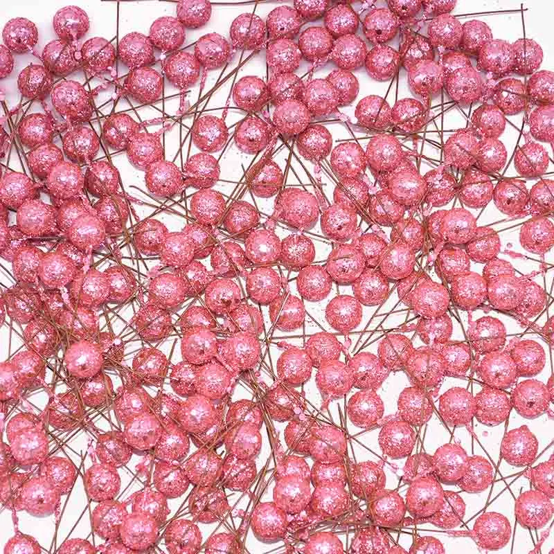 50pcs 12mm Mini Pearl Plastic Stamen Artificial Flower Cherry Fruit Stamens Wedding Christmas Wreaths DIY Gift Box Decoration