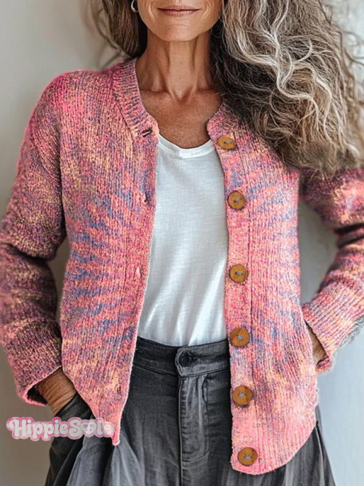 Vintage Kaleidoscopic Tie Dye Print Buttoned Cardigan Sweater Multicolor / S