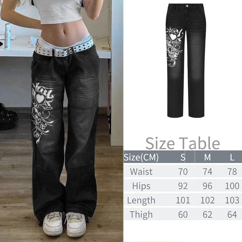 Tawnie Printed Baggy Y2K Jeans Women's Low Waist jeans 2022 Autumn Winter Oversize Wide Leg Baggy Pants Casual Cargo Trousers