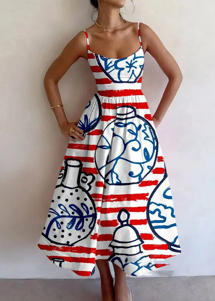 Red Vase Print Slip Dress