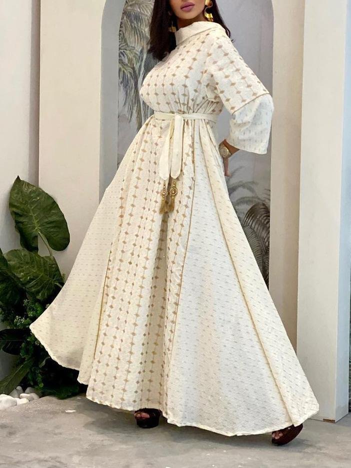 Elegant Embroidered Half Turtleneck Dress