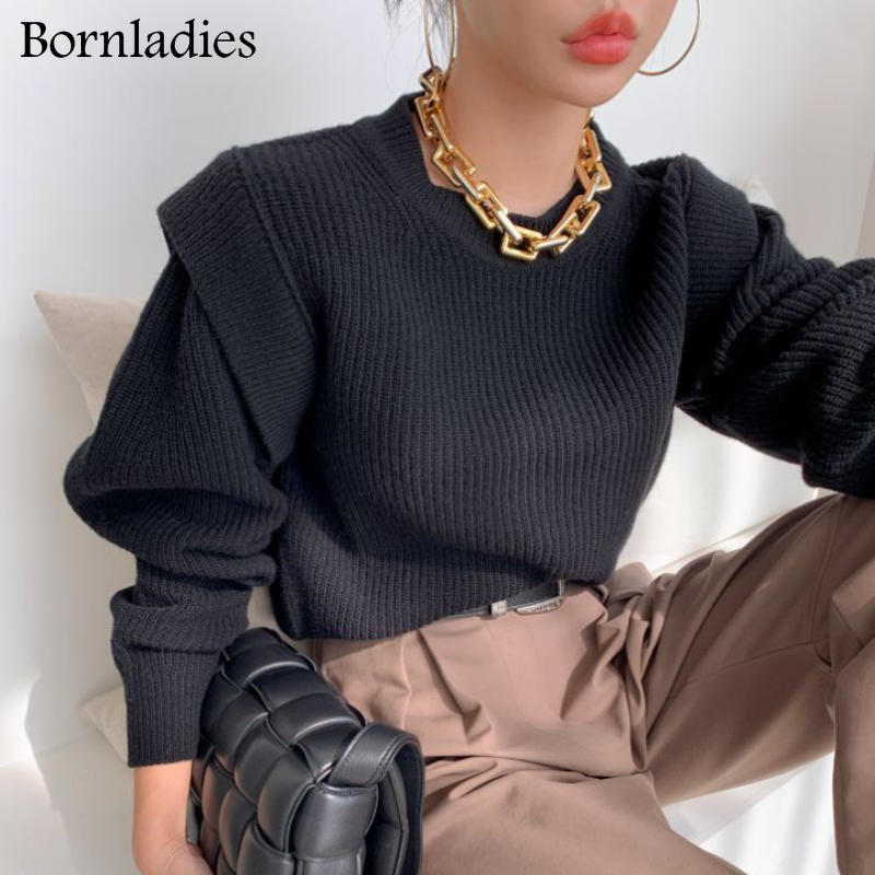 Bornladies 2021 Autumn Winter Loose O Neck Fake Two Piece Pullover Basic Warm Sweater for Women Korean Soft Kniited Sweater Tops