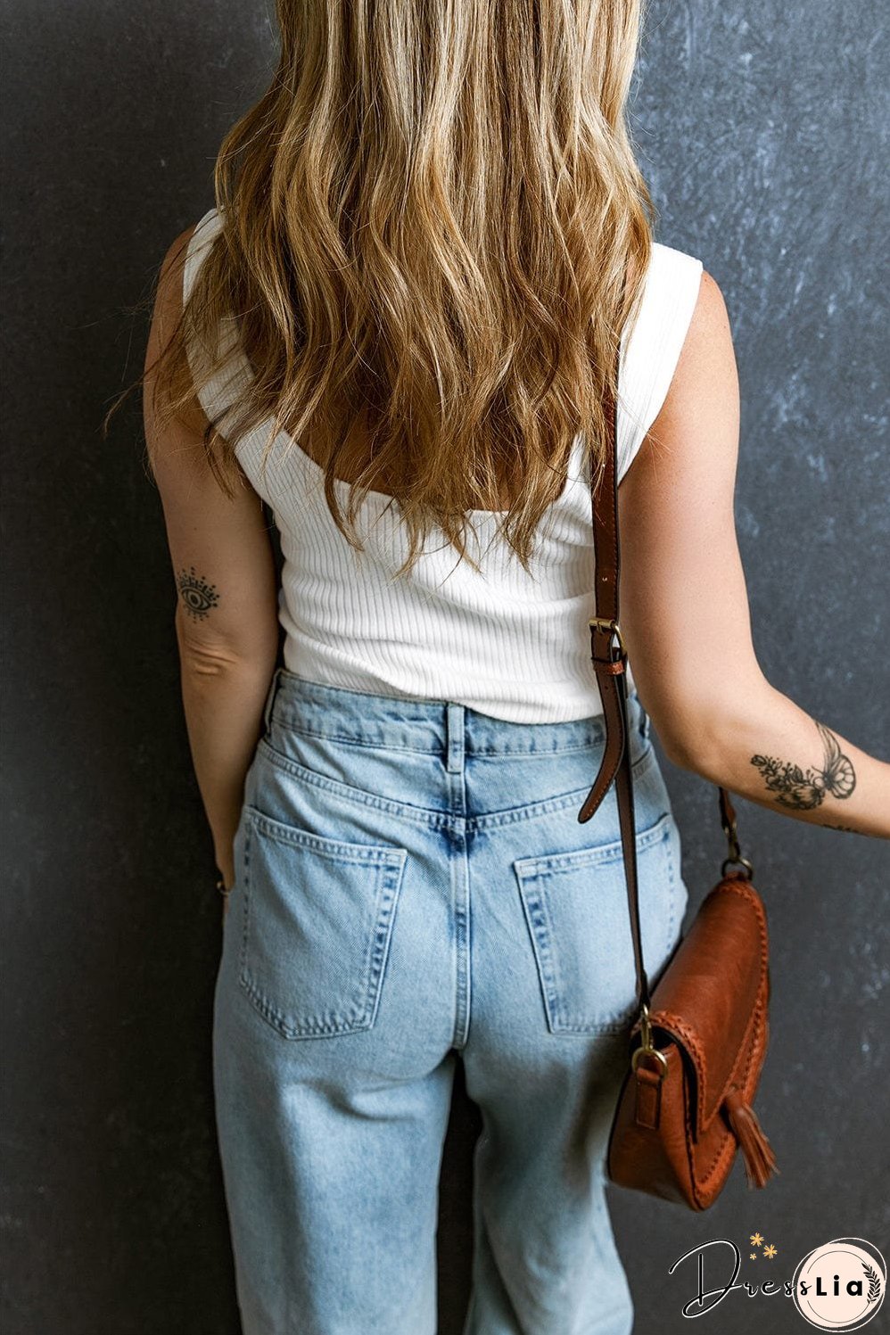 White Backless Rib Knit Slim Fit V-Neck Tank Top