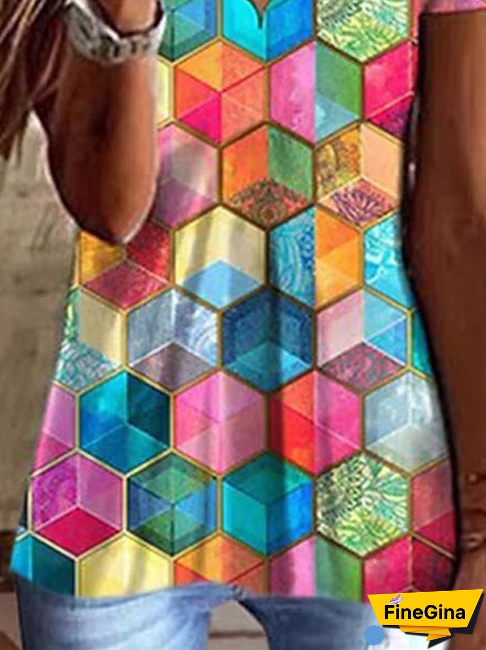 Women's Short Sleeve U-Neck Graphic Flower Printed Top