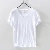 Cotton Linen Breathable Slim Solid Color Short-sleeved T-shirt
