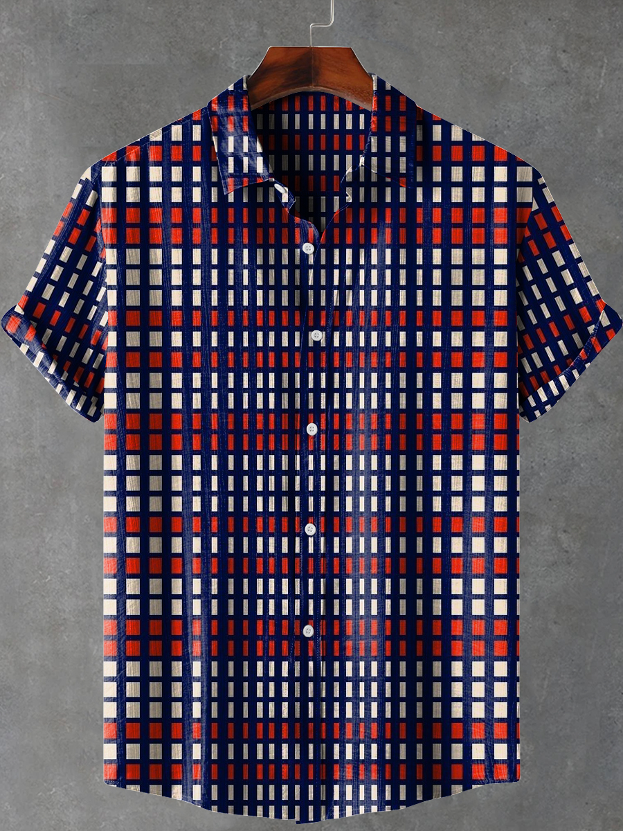 Plaid Art Print Casual 100% Cotton Shirt