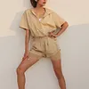 Women's short-sleeved hooded top casual fashion sports suit 2-piece set