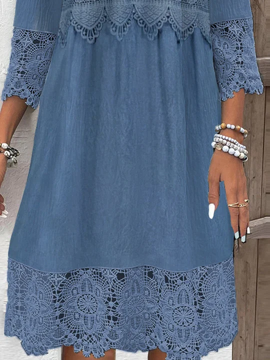 Women Half Sleeve V-neck Solid Color Dress