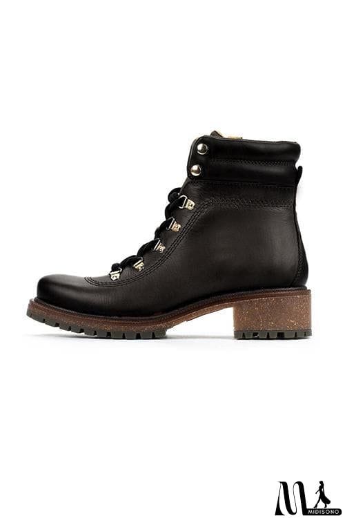 MidiSono - Low Heel Lace Up Martin Boots