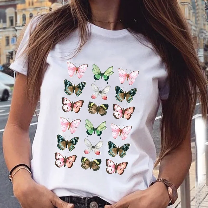 Women Graphic Butterfly Cute Tshirt Summer Spring 90s Style Casual Fashion Aesthetic Print Female Clothes Tops Tees