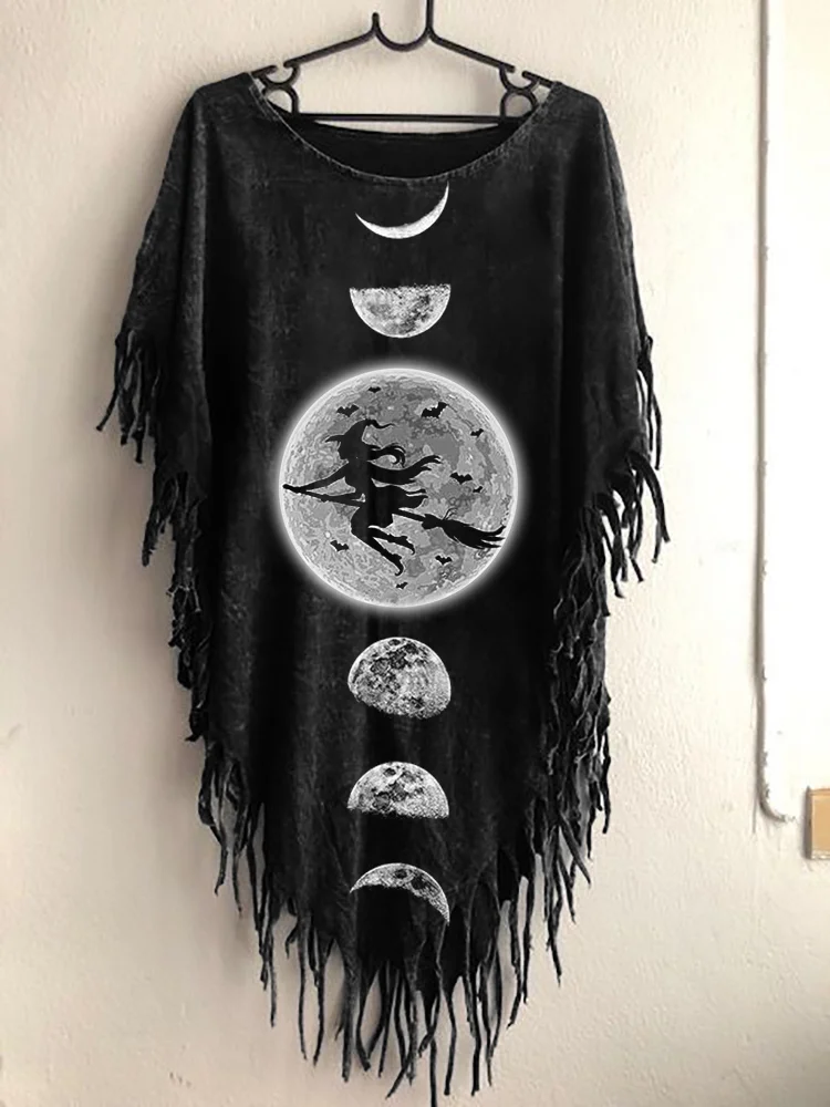 Comstylish Halloween Witch Moon Phase Inspired Tassels Top