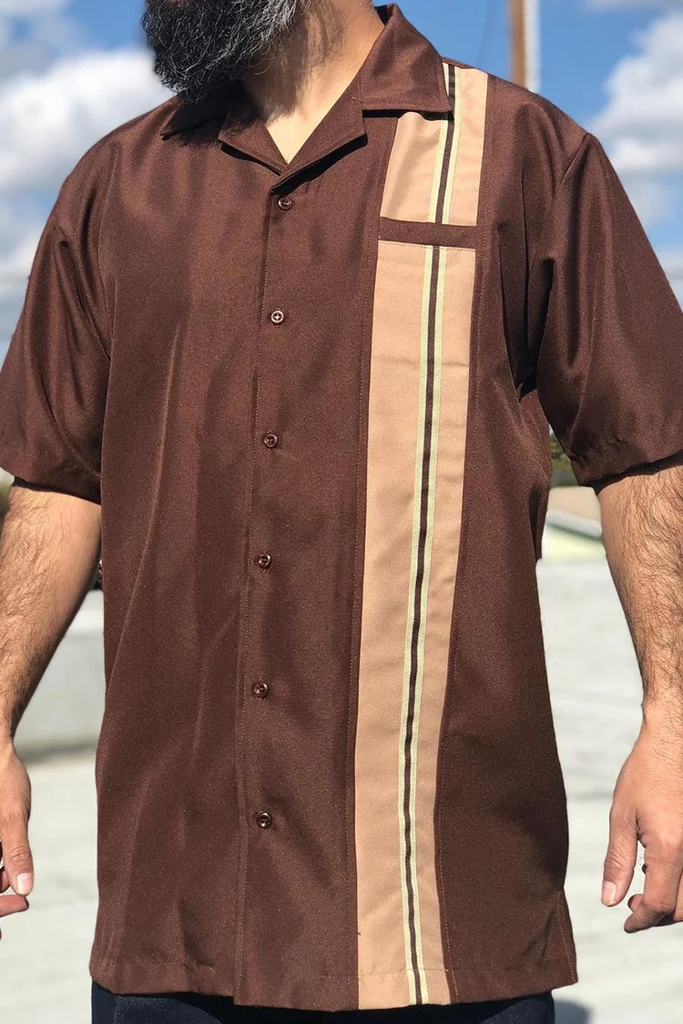 Casual Brown Men'S Bowling Shirt