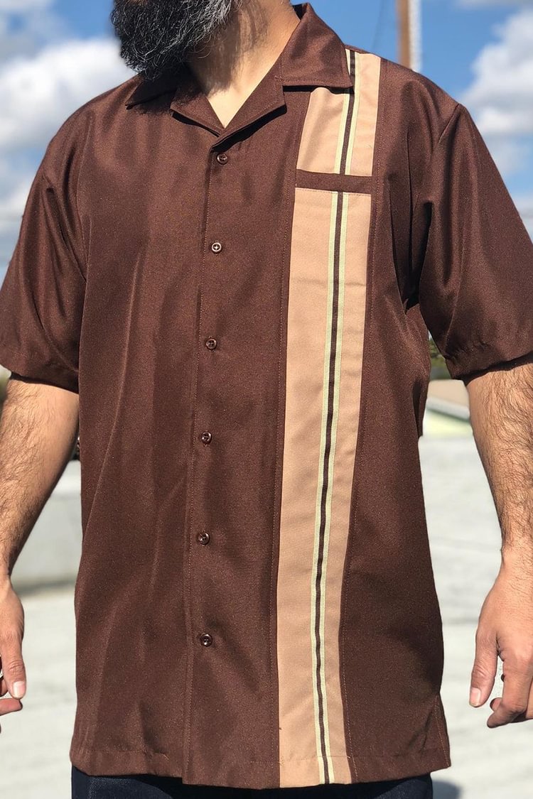 Casual Brown Men'S Bowling Shirt