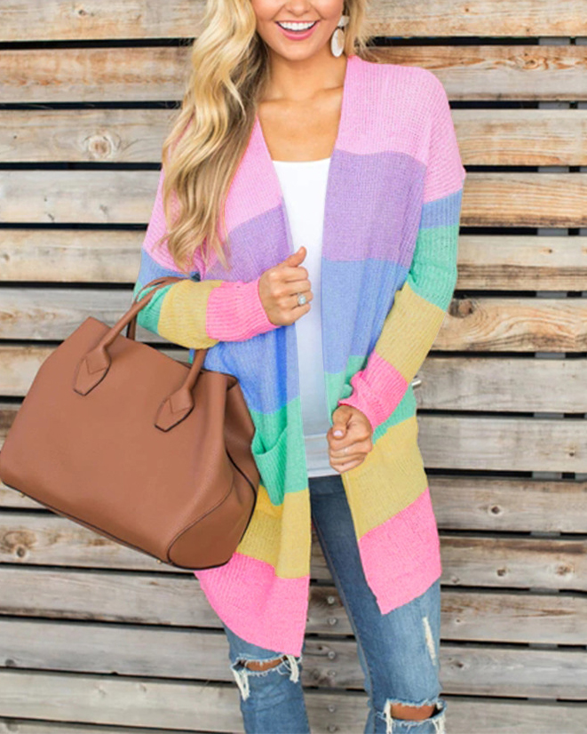 Colorful Striped Long Sleeve Cardigan Sweater