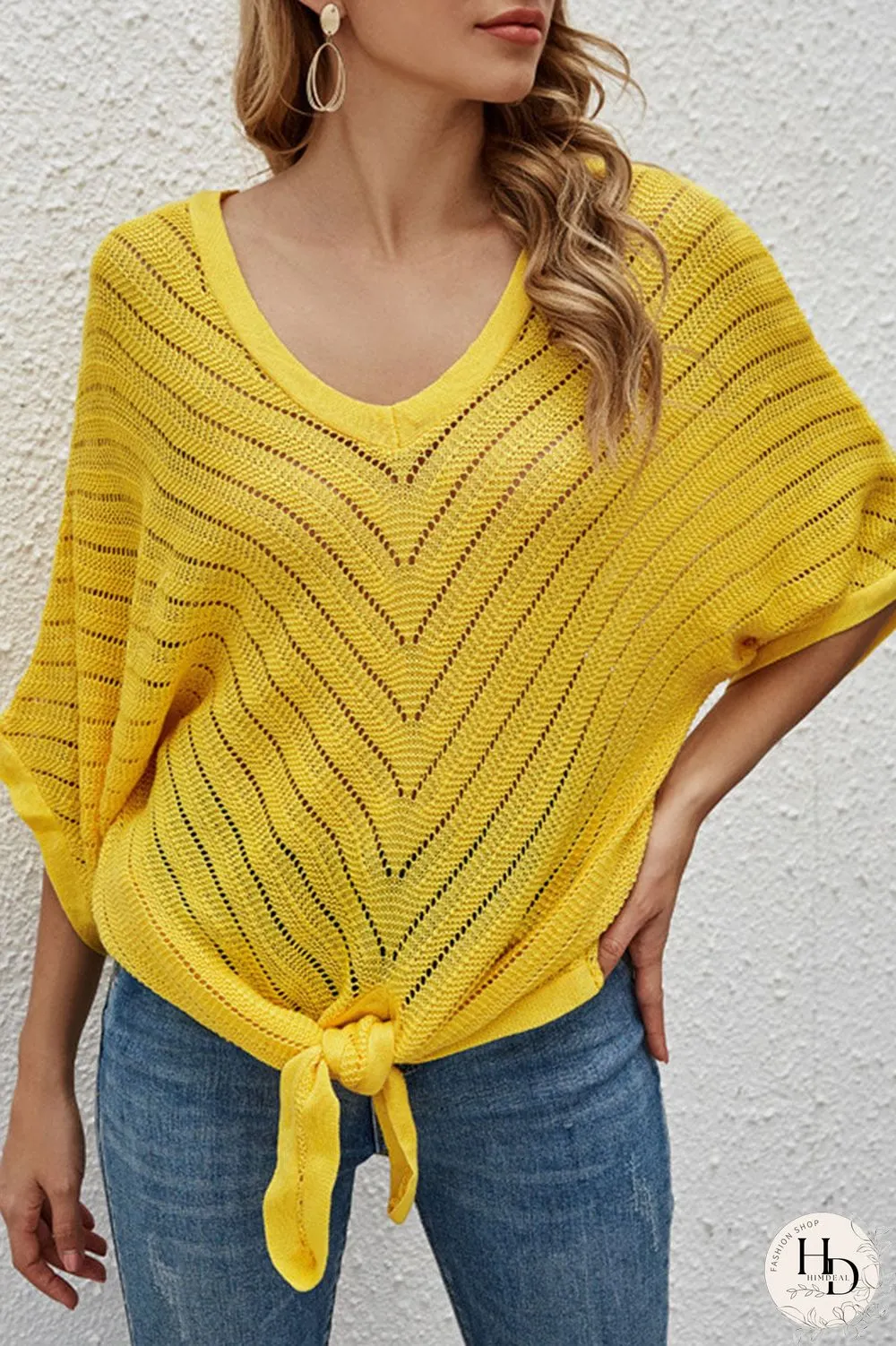 Fashion Casual Solid Split Joint V Neck Tops
