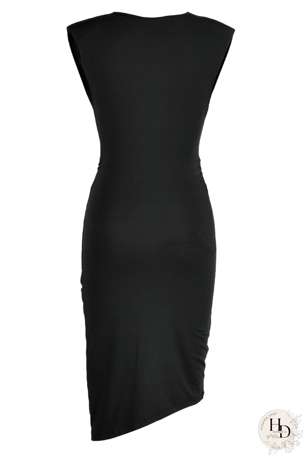 Black Sexy Solid Patchwork Fold Asymmetrical V Neck One Step Skirt Dresses