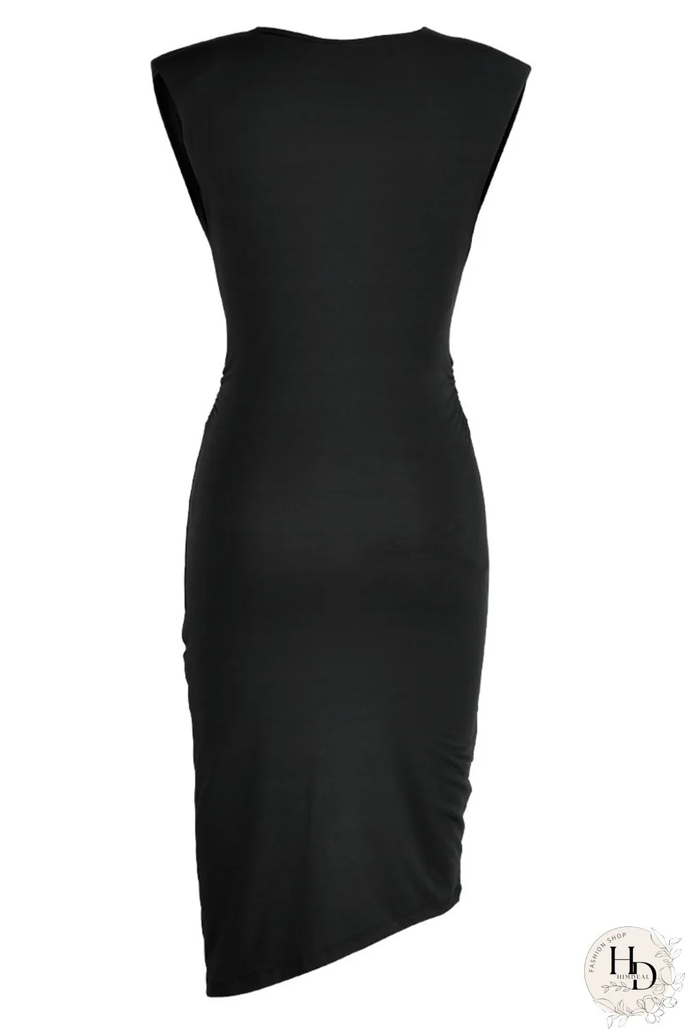 Black Sexy Solid Patchwork Fold Asymmetrical V Neck One Step Skirt Dresses