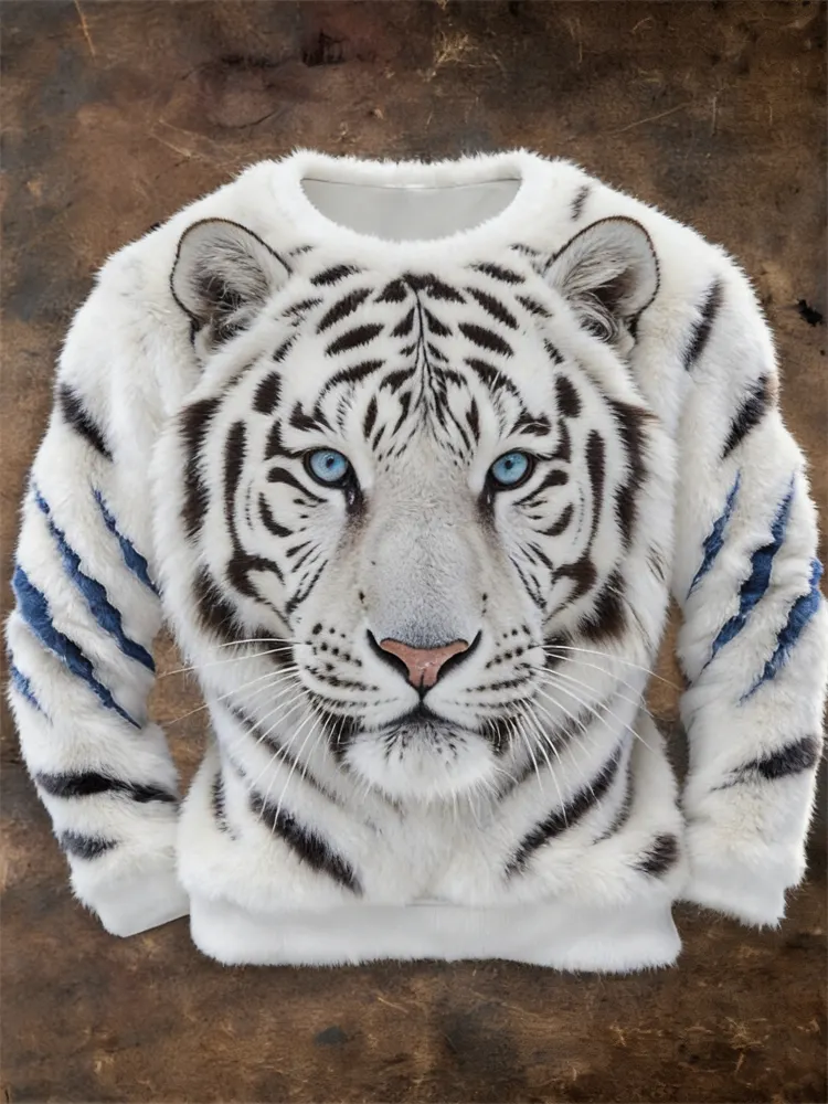  Men's White Tiger Inspired Scratch Cozy Plush Sweatshirt Westsshops