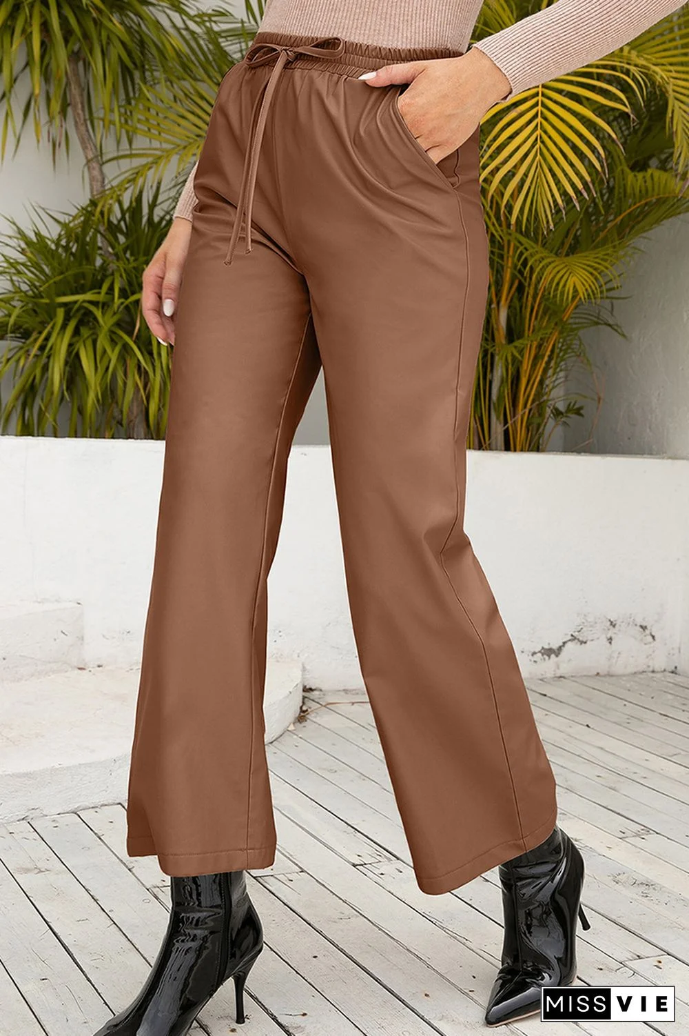Casual Elegant Solid Split Joint Pocket Loose Wide Leg Solid Color Bottoms