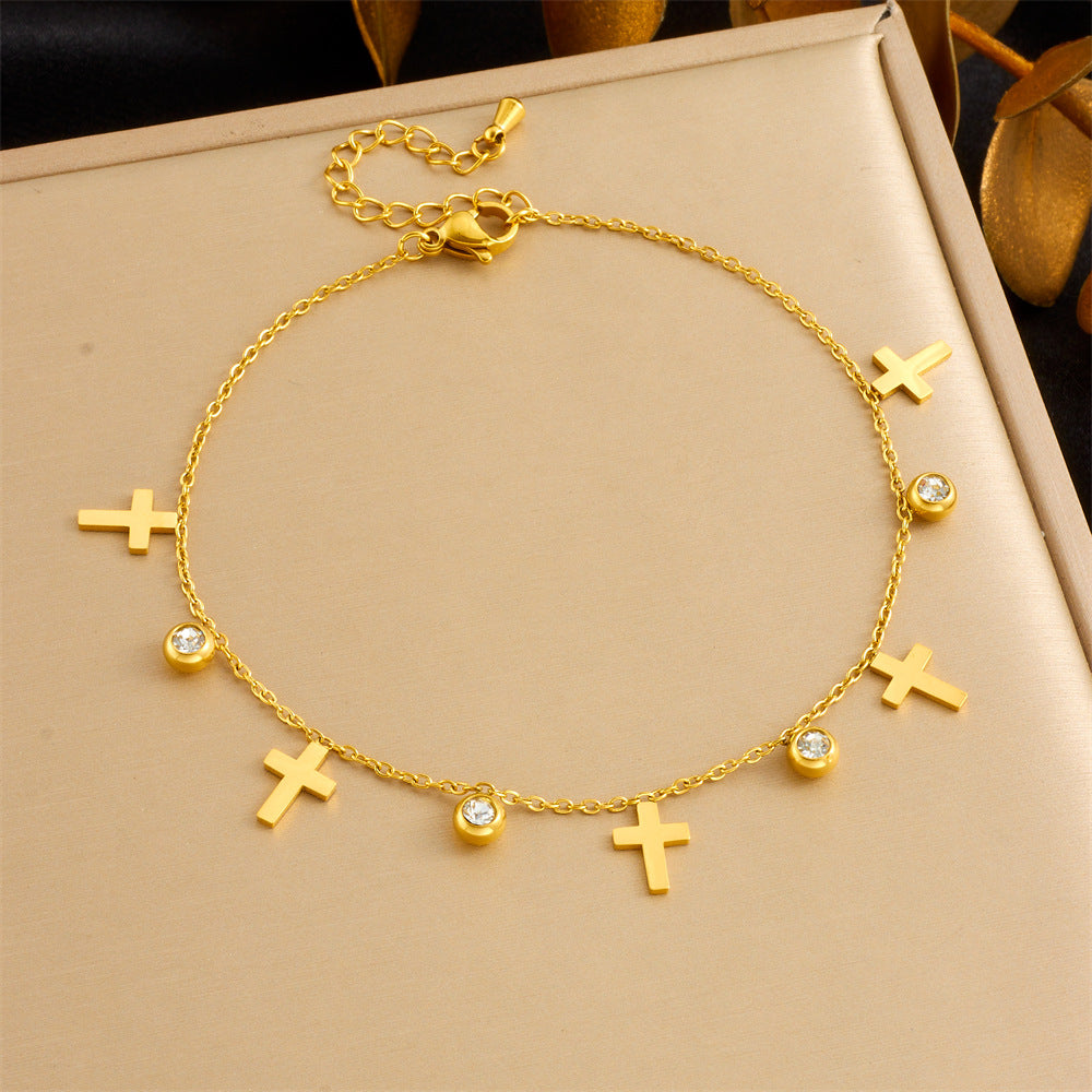 Fashion Beach Style Versatile Simple Colorful Geometric Glass Rhinestone Butterfly Love Accessories Chain Anklet