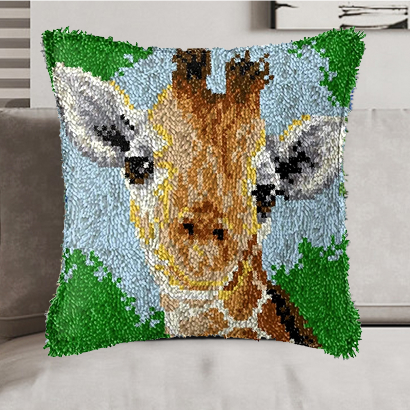 Baby Giraffe Latch Hook Pillow Kit Hooked Cushion for Adult, Beginner