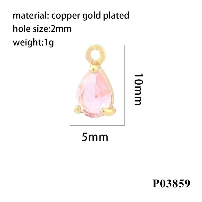Minimalist Water Droplets Copper Plating Inlay Zircon 18k Gold Plated Charms