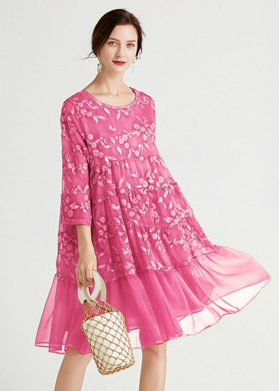 Boho Rose O-Neck Embroideried Chiffon Dress Spring CK561- Fabulory