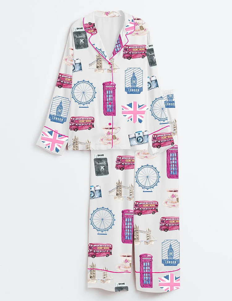 Women&rsquo;s London Britain Girls Trip Amalfi Coast Lake Como Travel Long Sleeve Satin Pajama Set