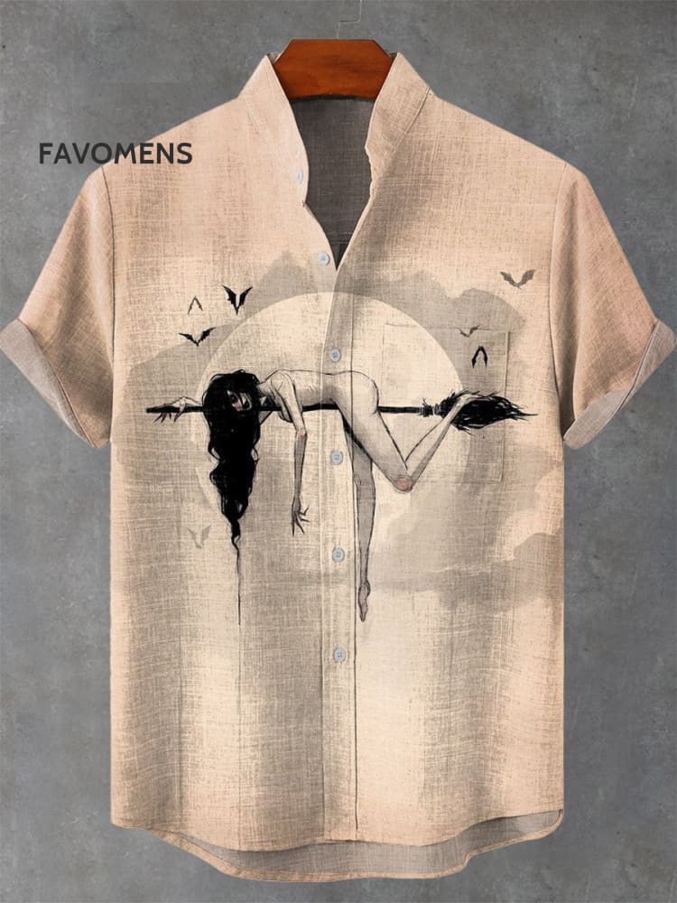 Witch Broom Art Print Casual 100% Cotton Shirt Multicolor / S