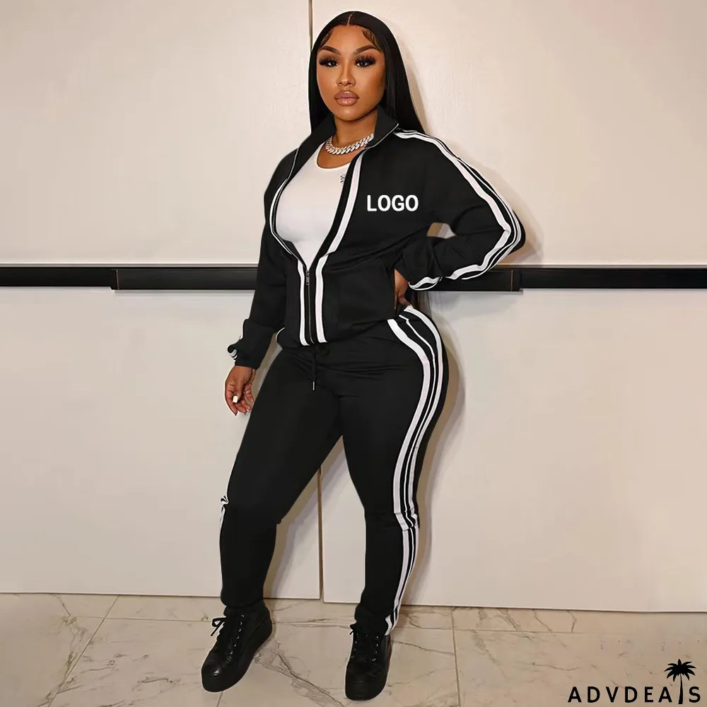 Custom Logo Women's Customized Printing Fashion Casual Patchwork Tracksuit Two-Piece Pants Set